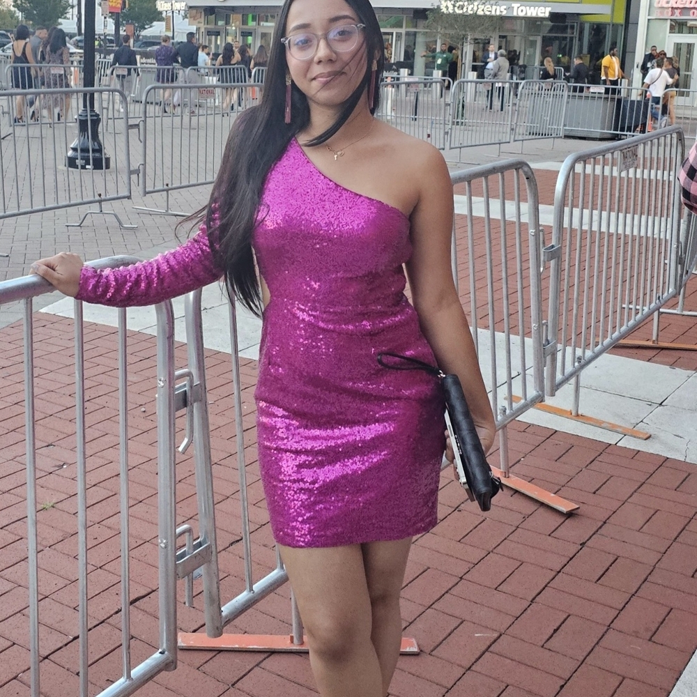 Lucy in the Sky Fuchsia Sequin One-Shoulder Dress